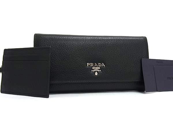 1円 ■美品■ PRADA プラダ 1MH132 レザー 二つ折り 長財布 ウォレット 札入れ 小銭入れ カード入れ レディース メンズ ブラック系 FX5810拍卖