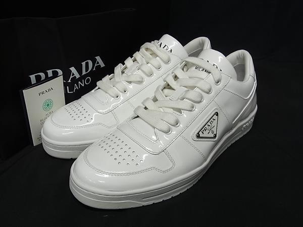 1円 ■新品■未使用■ PRADA プラダ パテントレザー スニーカー サイズ 5 1/2 (約24.5cm) 靴 シューズ レディース ホワイト系 EA3871拍卖