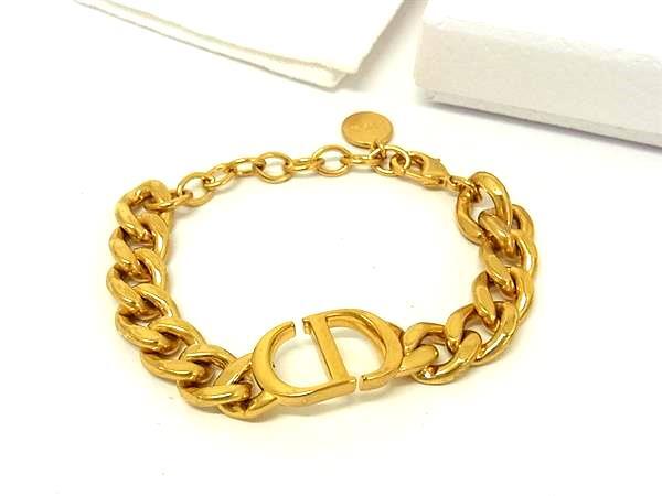 1円 ChristianDior クリスチャンディオール 30 モンテーニュ チェーン ブレスレット アクセサリー メンズ レディース ゴールド系 FX6715拍卖