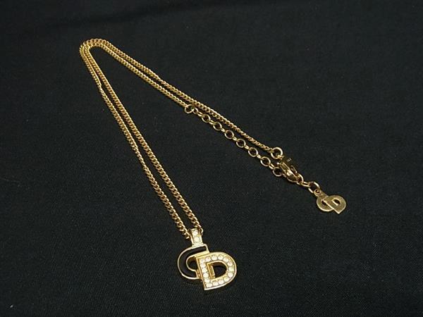 1円 ■極美品■ ChristianDior ディオール ヴィンテージ ラインストーン ネックレス ペンダント アクセサリー ゴールド系 BU0955拍卖