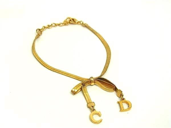 1円 ■美品■ ChristianDior ディオール ヴィンテージ リボン CDロゴ ブレスレット アクセサリー レディース ゴールド系 BU0962拍卖