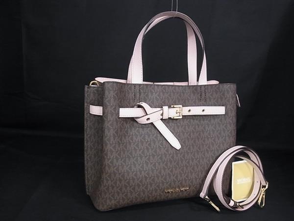 1円 ■極美品■ MICHAEL KORS マイケルコース MK柄 PVC 2WAY クロスボディ ハンドバッグ トート ショルダー ブラウン系×ピンク系 HA9724拍卖