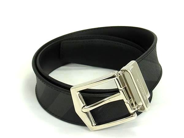 1円 ■極美品■ BURBERRY バーバリー レザー シルバー金具 チェック柄 ベルト 表記サイズ 34/85 メンズ ブラック系×グレー系 FX8047拍卖