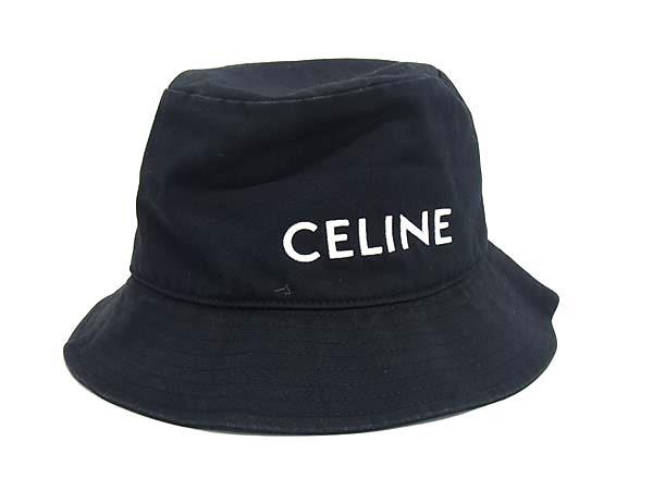 1円 ■美品■ CELINE セリーヌ コットン100% バケットハット 帽子 表記サイズ L メンズ レディース ブラック系 FX8707拍卖