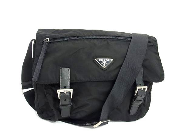 1円 PRADA プラダ テスートナイロン クロスボディ ショルダーバッグ 斜め掛け メンズ レディース ブラック系 GB4647拍卖