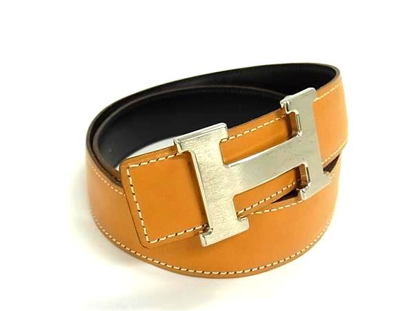 1円 ■美品■ HERMES エルメス コンスタンス ボックスカーフ シルバー金具 リバーシブル ベルト □G刻印 ベージュ系×ブラック系 FX8699拍卖