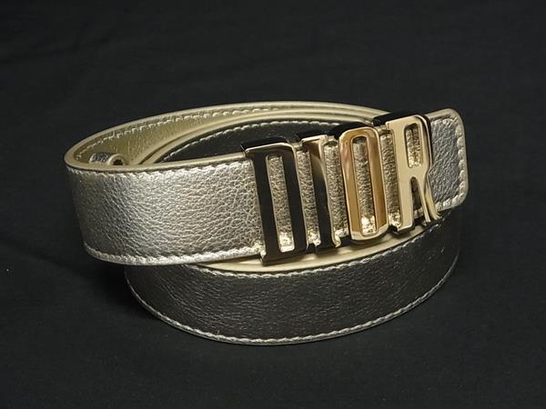1円 ■美品■ ChristianDior ディオール D-Fence ディフェンス レザー ゴールド金具 ベルト 表記サイズ 70 シャンパンゴールド系 FX8795拍卖