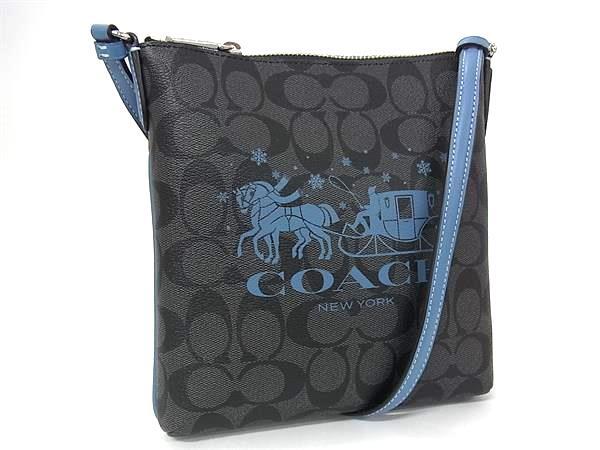 1円 ■極美品■ COACH コーチ CN767 シグネチャー PVC×レザー クロスボディ ショルダーバッグ 斜め掛け ダークグレー系×ブルー系 GE0383拍卖