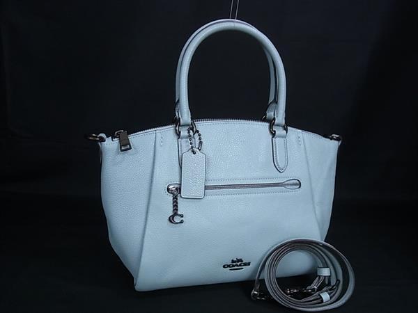 1円 ■美品■ COACH コーチ 79316 エリス サッチェル レザー 2WAY ショルダーバッグ ハンドバッグ クロスボディ ライトブルー系 HA8623拍卖