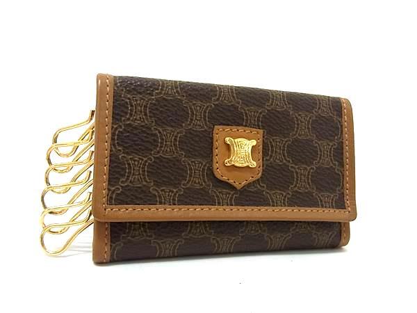 1円 ■美品■ CELINE セリーヌ マカダム柄 PVC 6連 キーケース 鍵入れ レディース メンズ ブラウン系 BU0664拍卖