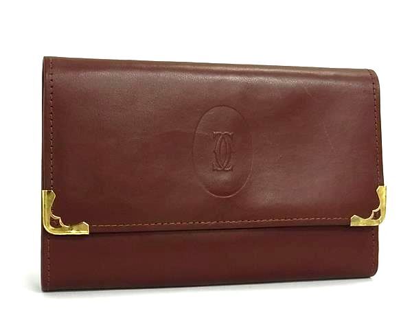 1円 ■美品■ Cartier カルティエ マストライン レザー三つ折り 財布 ウォレット 札入れ 小銭入れ レディース ボルドー系 BU0666拍卖