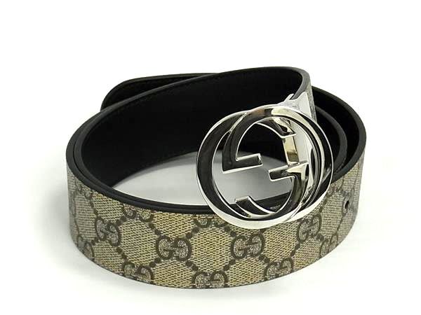 1円 ■美品■ GUCCI グッチ 473030 インターロッキングG リバーシブル PVC ベルト 表記サイズ 85.34 メンズ ベージュ系 FX9080拍卖