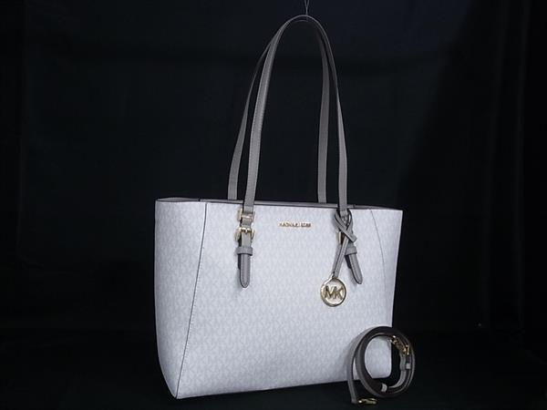 1円 ■美品■ MICHAEL KORS マイケルコース MK柄 PVC 2WAY トートバッグ ショルダー クロスボディ レディース ホワイト系 FQ8811拍卖