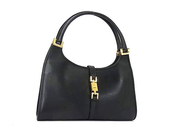 1円 ■美品■ GUCCI グッチ 002 1068 001013 ジャッキー レザー ハンドバッグ トートバッグ レディース ブラック系 HA9143拍卖