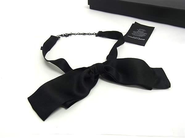 1円 ■美品■ SAINT LAURENT サンローラン シルク100% リボン チョーカー ネックレス レディース ブラック系 BU0564拍卖