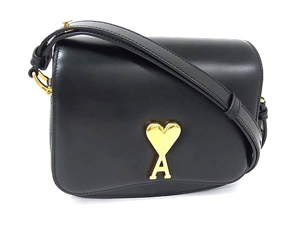 1円 ■美品■ AMI PARIS アミパリス レザー ミニバッグ ショルダーバッグ 肩掛け レディース ブラック系 FQ8374拍卖