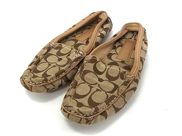 COACH コーチ シグネチャー キャンバス フラットシューズ モカシン 表記サイズ 7 1/2(約25.5cm) 靴 レディース ブラウン系 DN8478拍卖