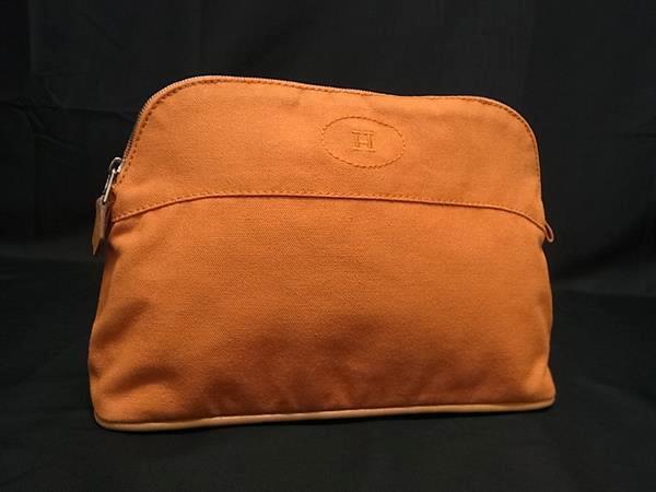 1円 ■美品■ HERMES エルメス ボリードポーチ25 キャンバス シルバー金具 マルチポーチ マルチケース 小物入れ オレンジ系 HA9871拍卖