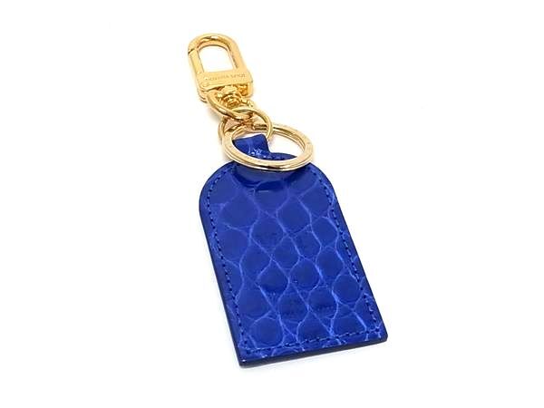 1円 ■極上■本物■極美品■ LOUIS VUITTON ルイヴィトン クロコダイル バッグチャーム キーホルダー ブルー系×ゴールド系 FQ8082拍卖