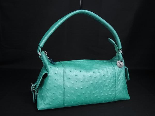 1円 ■極上■本物■JRA公認■極美品■ GARBO ガルボ オーストリッチ ワンハンドル ハンドバッグ ショルダー エメラルドグリーン系 FQ8804拍卖