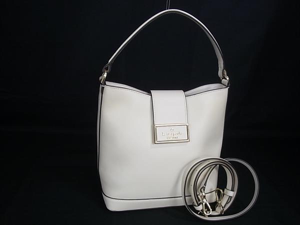 1円 ■美品■ kate spade ケイトスペード KA753 S363 リーガン バケット レザー 2WAY ハンドバッグ ショルダー アイボリー系 FQ8656拍卖