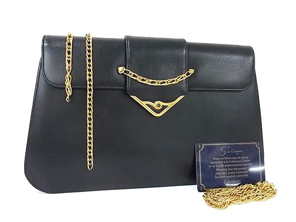 1円 Cartier カルティエ サファイアライン レザー クラッチバッグ ハンドバッグ レディース ブラック系 FQ8362拍卖