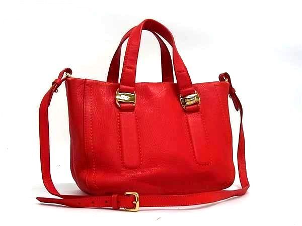 1円 Salvatore Ferragamo フェラガモ ヴァラ レザー 2WAY クロスボディ ハンドバッグ トート ショルダー レディース レッド系 BQ5388拍卖