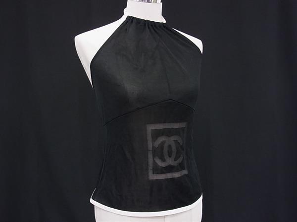 1円 CHANEL シャネル ココマーク アセテート90%×ナイロン10% スイムウェア 水着 トップス ブラック系 FX8218拍卖