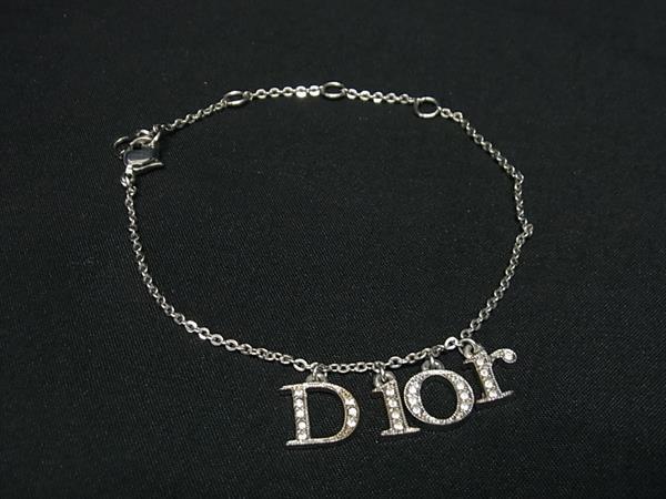 1円 ChristianDior クリスチャンディオール ラインストーン ブレスレット アクセサリー レディース シルバー系 BU0963拍卖