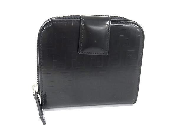 1円 ■極美品■ FENDI フェンディ ズッカ柄 レザー 二つ折り 財布 ウォレット 小銭入れ 札入れ レディース メンズ ブラック系 FX9313拍卖