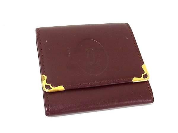 1円 ■美品■ Cartier カルティエ マストライン レザー コインケース コインパース 小銭入れ レディース ボルドー系 FX9301拍卖