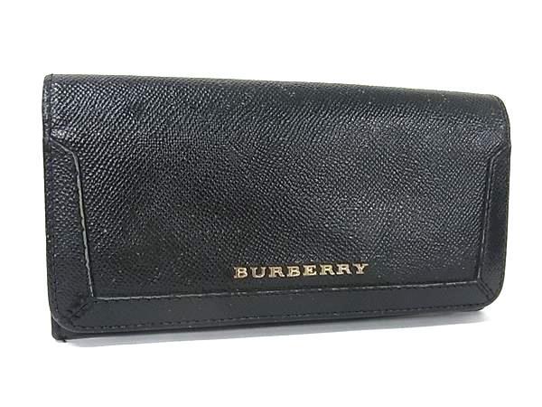1円 BURBERRY バーバリー レザー 二つ折り 長財布 ウォレット 小銭入れ 札入れ レディース メンズ ブラック系 FX9279拍卖