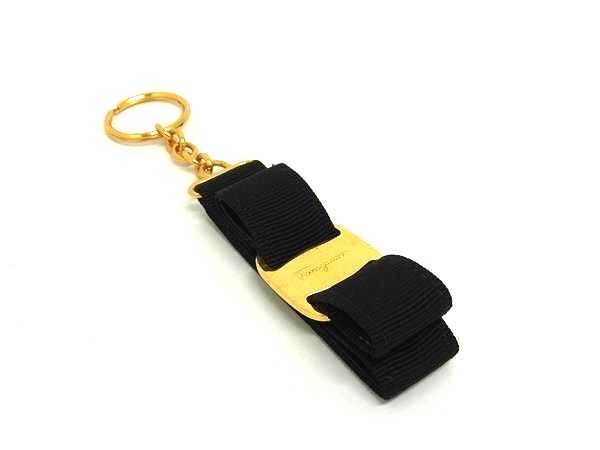 ■美品■ Salvatore Ferragamo フェラガモ ヴァラリボン バッグチャーム キーホルダー キーリング アクセサリー ブラック系 DL8269拍卖