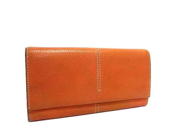 ■美品■ TODS トッズ レザー 二つ折り 長財布 ウォレット 小銭入れ 札入れ カード入れ レディース メンズ オレンジ系 DM9318拍卖