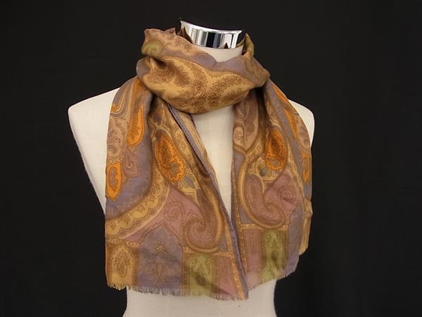 ■極美品■ ETRO エトロ ウール70%×シルク30% ペイズリー柄 スカーフ ストール ショール パープル系×マルチカラー DN7394拍卖