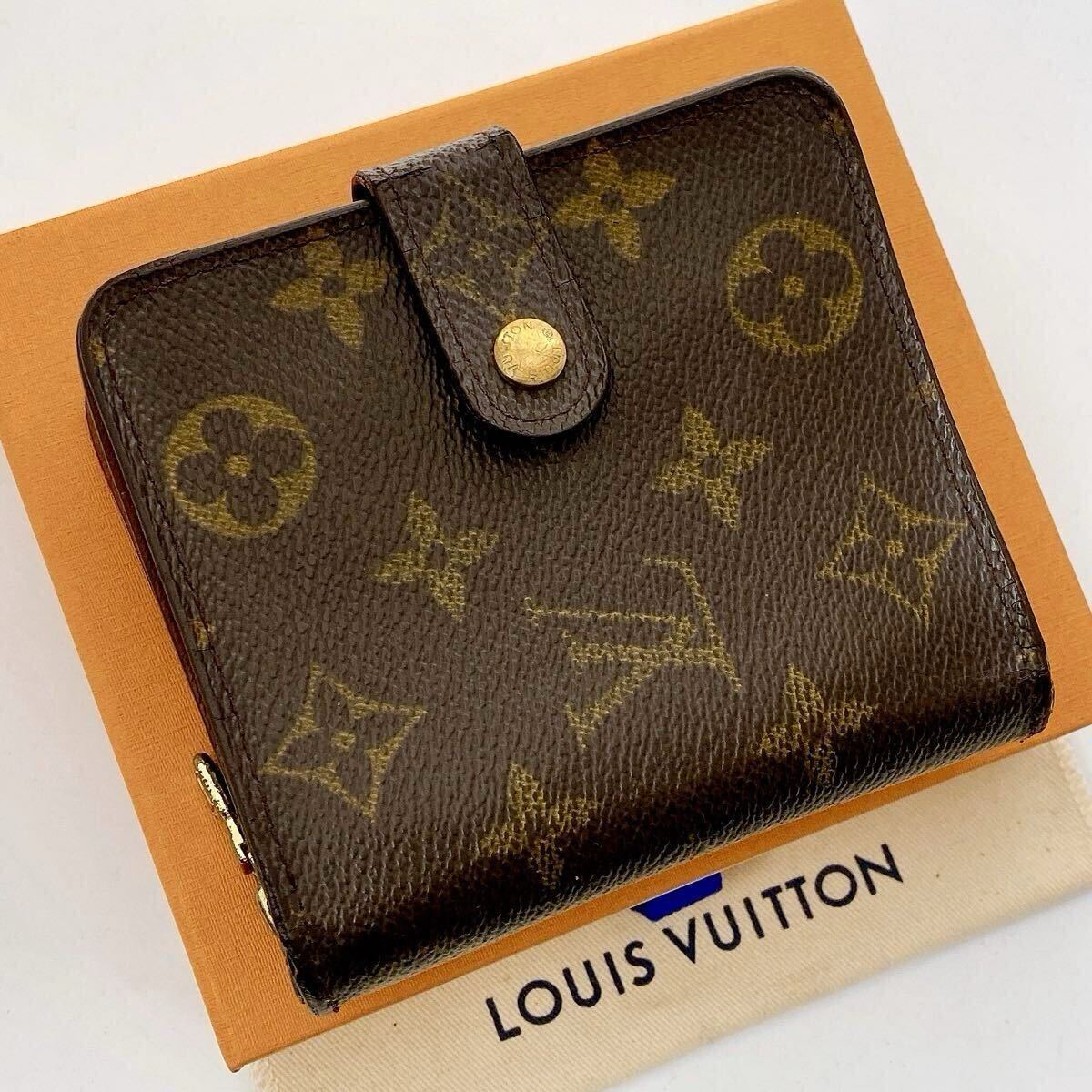 【美品】LOUIS VUITTON ルイヴィトン モノグラム コンパクトジップ 二つ折り財布 ウォレット ユニセックス ユニセックス 221拍卖