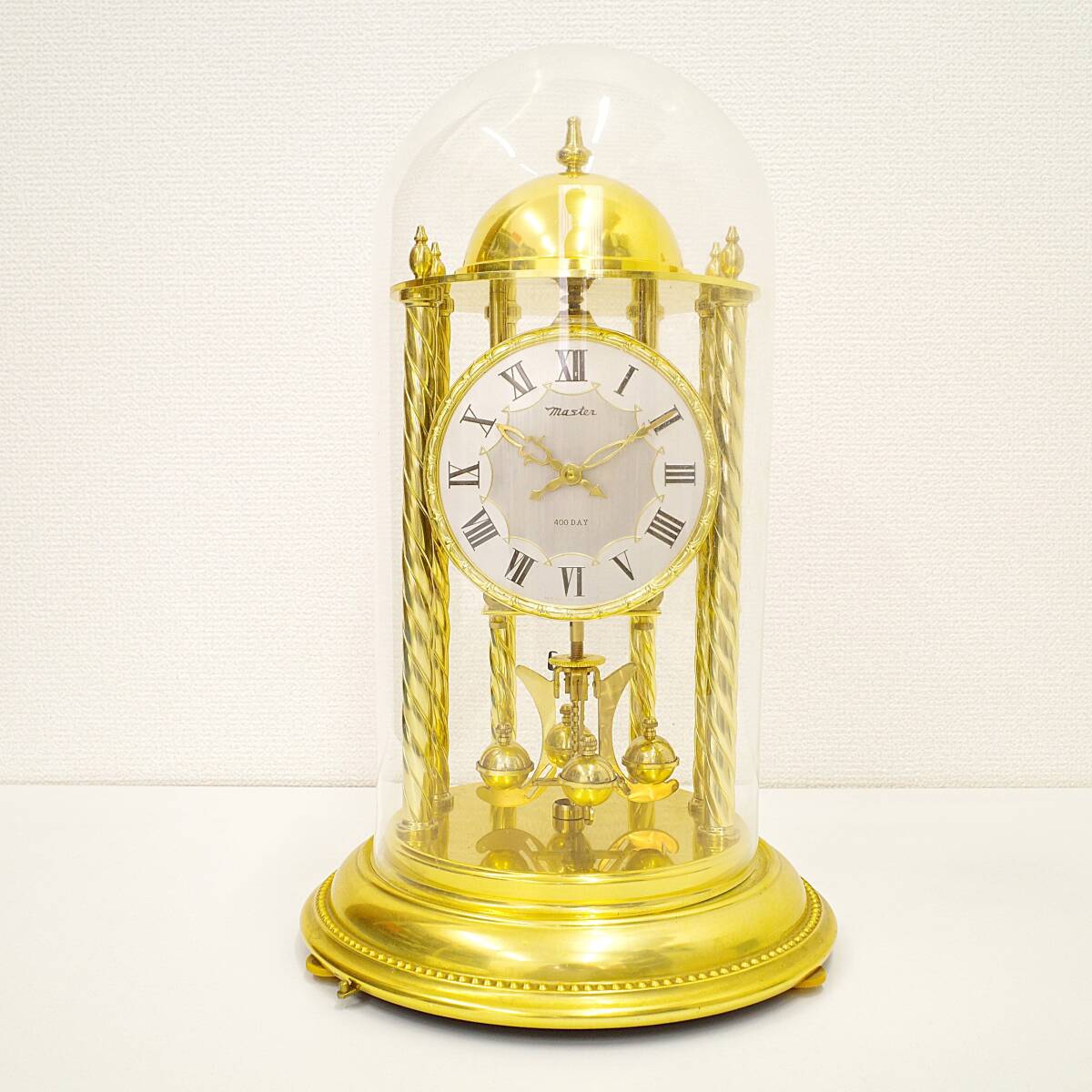 Nisshin Clock 日新時計工業 Master マスター 400 DAY ガラスドーム型 置時計 ゼンマイ式拍卖