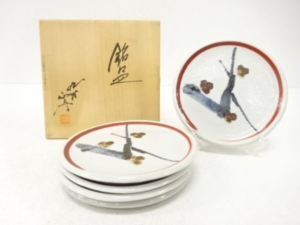 ys7804256; 宗sou 九谷焼 徳田正彦(三代徳田八十吉)造 色絵 花 銘々皿 5客揃【道】拍卖