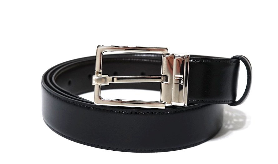 定価5万 新品同様 未使用 dunhill ダンヒル スムースレザー リバーシブル ベルト HPF655A42 ブラック×ダークブラウン メンズ 42/107拍卖