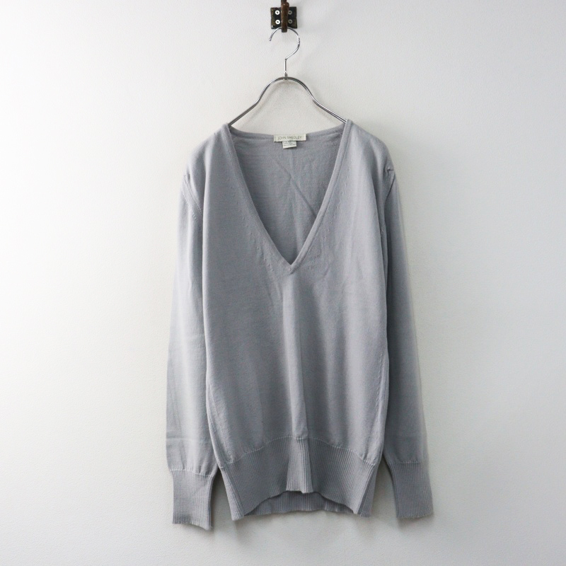 イギリス製 ジョンスメドレー JOHN SMEDLEY メリノウールVネックニットプルオーバー トップス S グレー┃セーター【2400015028811】拍卖