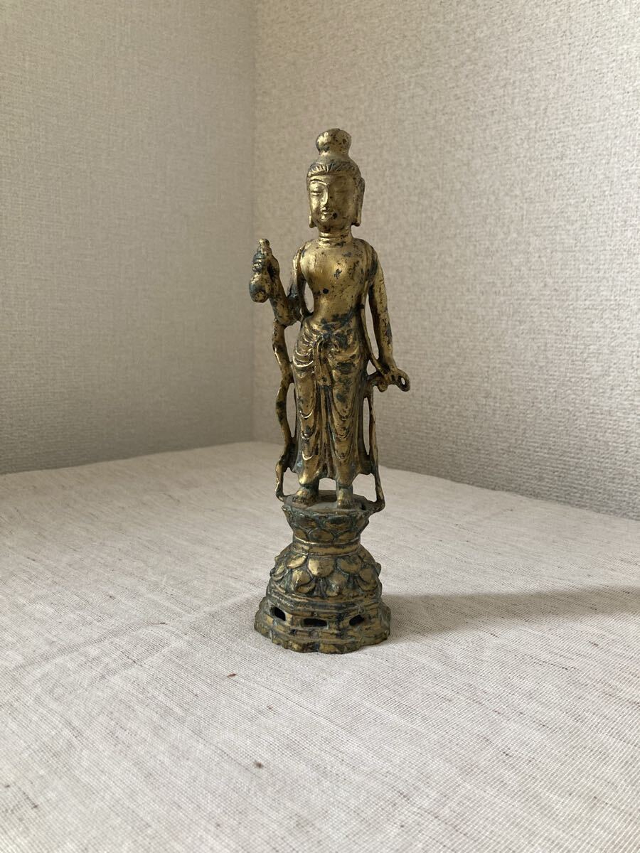 【時代】金銅観音菩薩立像 鍍金仏 金銅仏 仏教美術 古銅 飛鳥 白鳳 拍卖