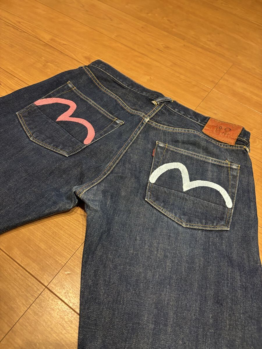 エヴィス EVISU No.2 lot.2000 34x35 ピンク ブルーカモメ セルビッジ赤耳拍卖