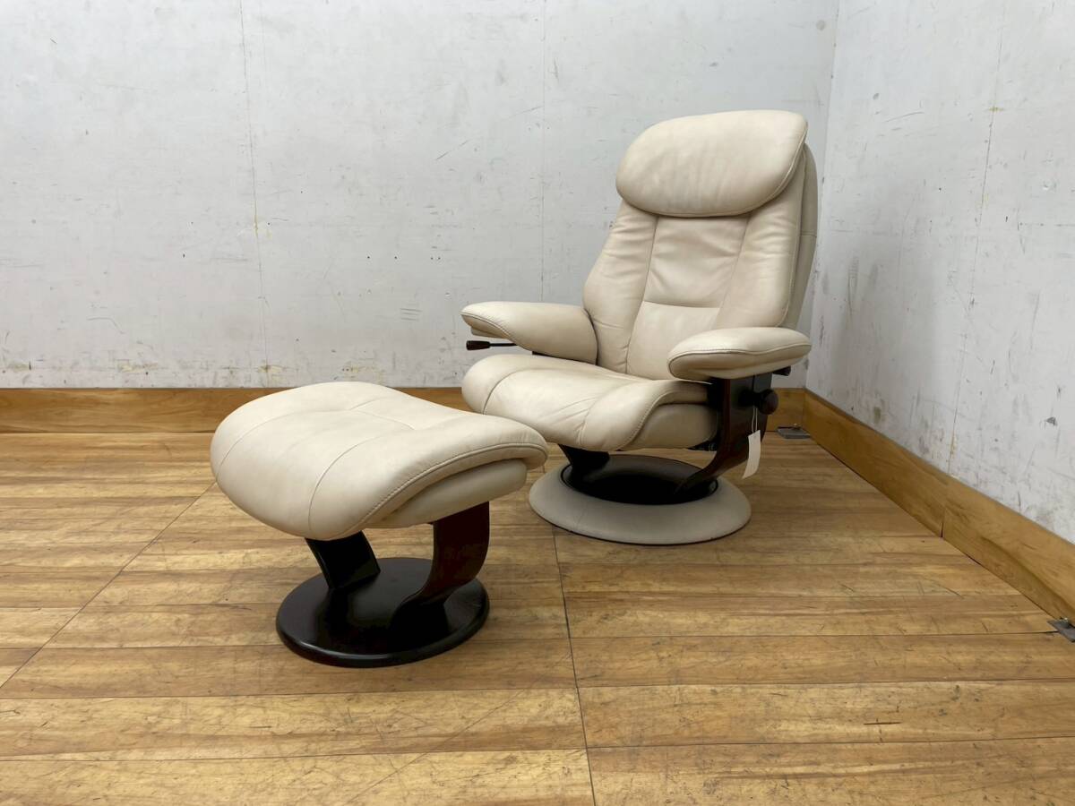 T8368☆美品☆karimoku☆カリモク☆ザ・ファースト☆THE FIRST☆本革☆リクライニングチェア&オットマン拍卖