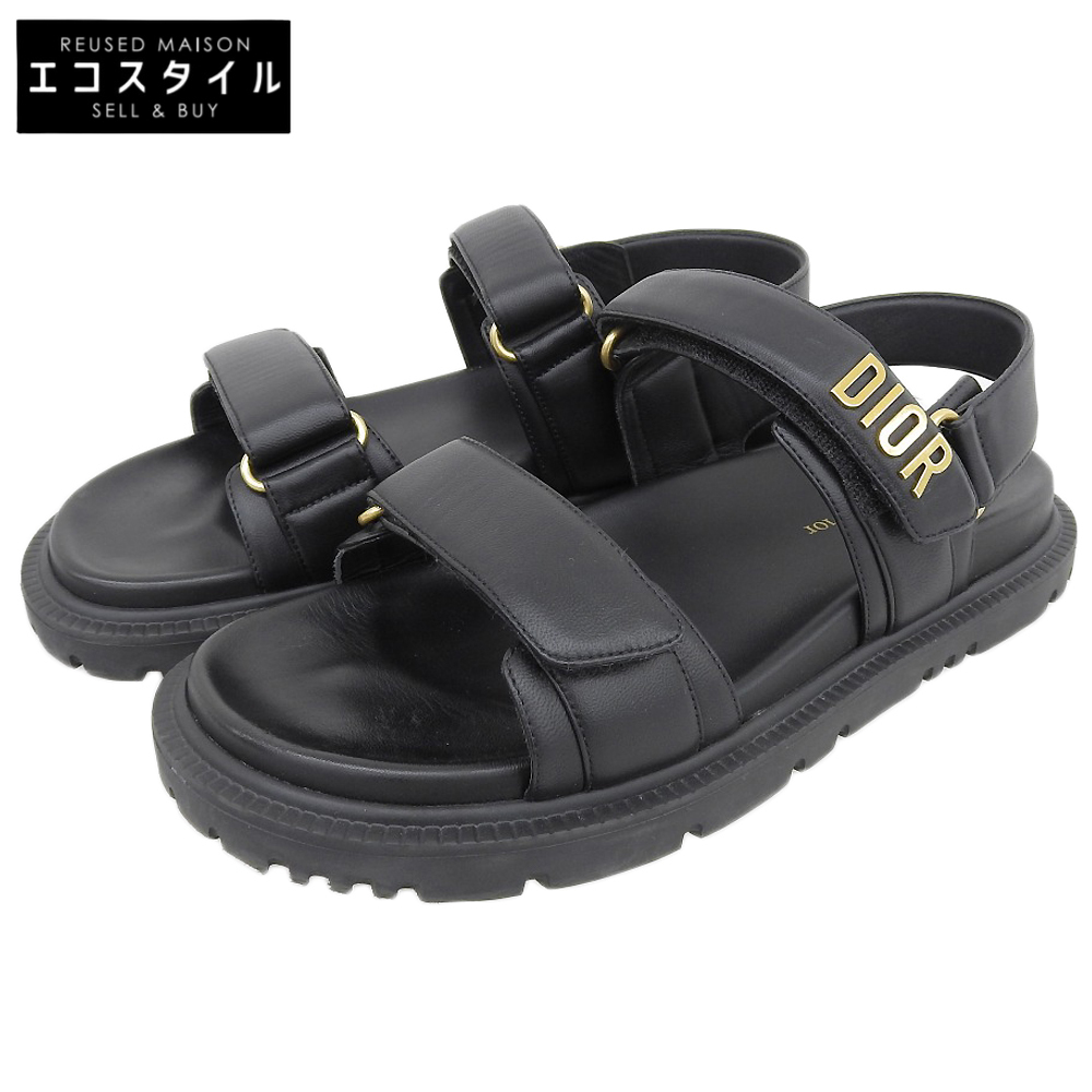 CHRISTIAN DIOR ディオール ディオールアクト ラムスキン メタルロゴ バックストラップサンダル ブラック×ゴールド 39 KCQ547LAB拍卖