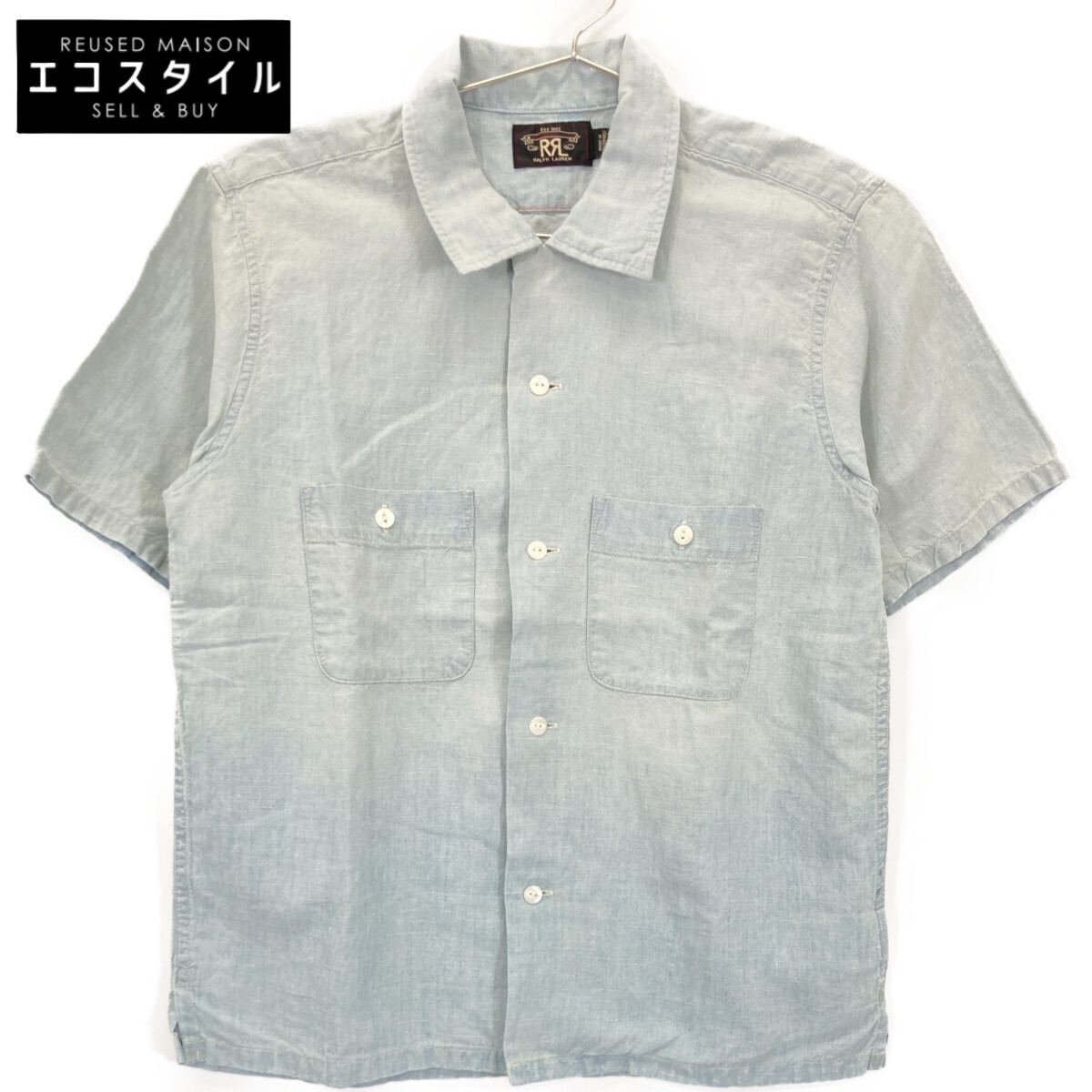 RRL ダブルアールエル ライトブルー コットンリネン オープンカラー 半袖シャツ ブルー 2 トップス コットン メンズ 中古拍卖