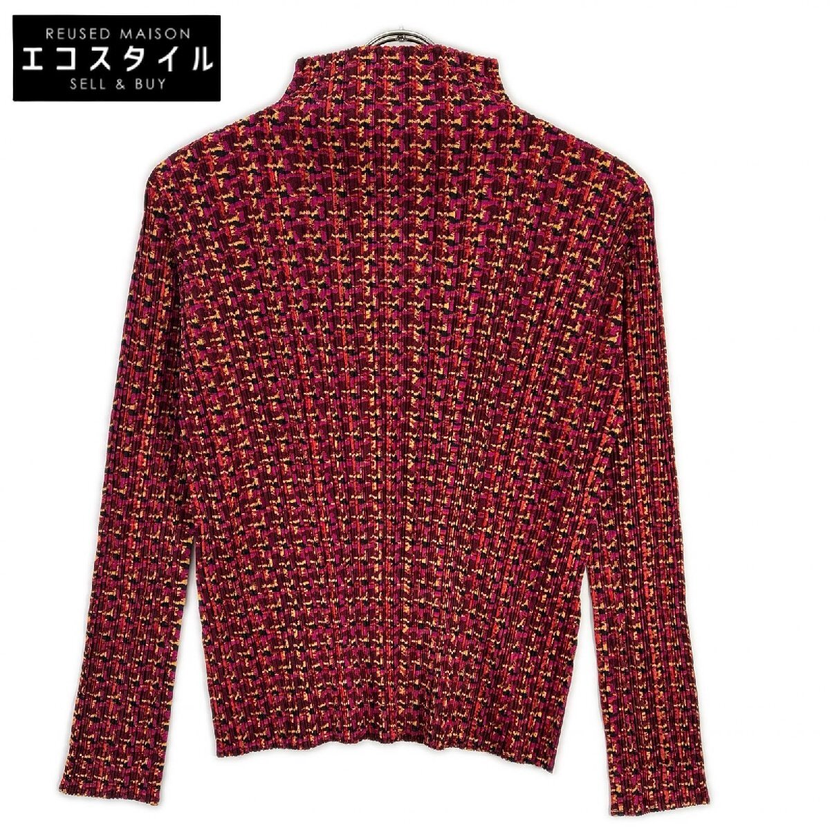 PLEATS PLEASE プリーツプリーズ PP43-JK895 ピンク 総柄モックネック長袖カットソー レッド 3 トップス ポリエステル レディース 中古拍卖