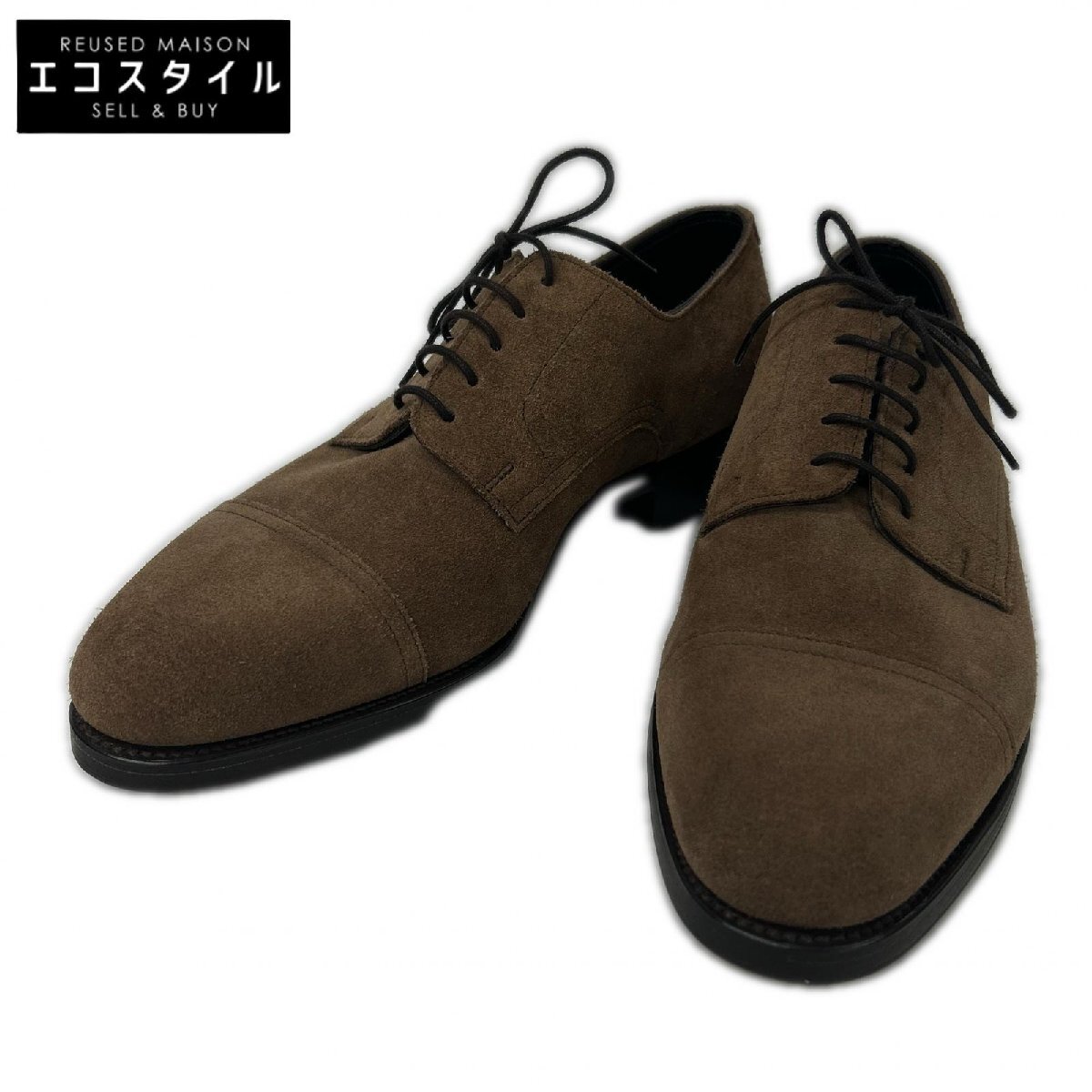 美品/ HERMES エルメス JOHNLOBB製 HANLEY 英国製 H413ラスト スエード キャップトゥ シューズ 6 ブラウン メンズ拍卖