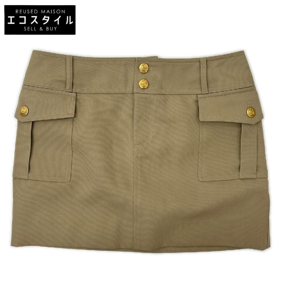 CELINE セリーヌ 2J608092D ベージュ ミリタリー トラペーズミニスカート ベージュ 36 スカート ウール レディース 中古拍卖
