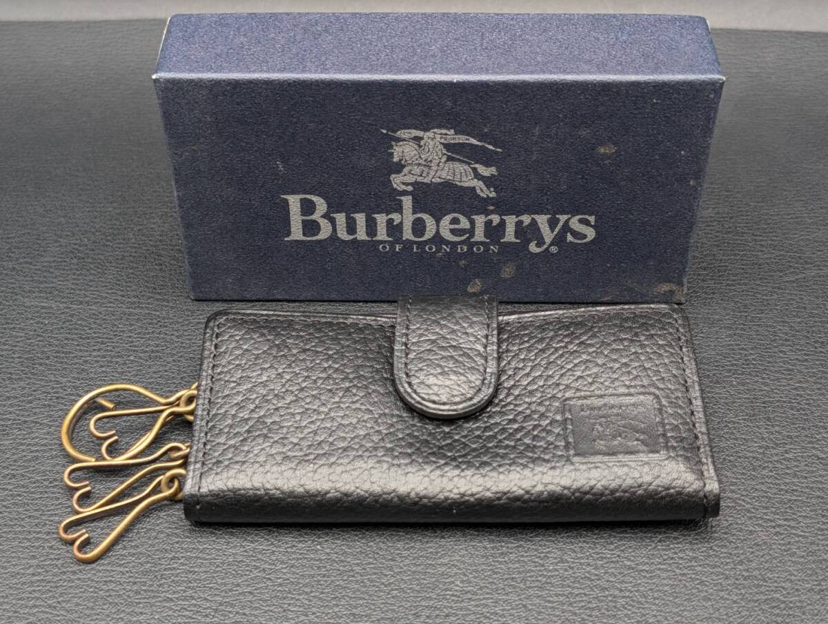 H/K 未使用『Burberrys ファスナー ポケット付 キーケース 4連 ブラック』バーバリー ブランド 鍵 カギ ケース アンティーク 黒系拍卖