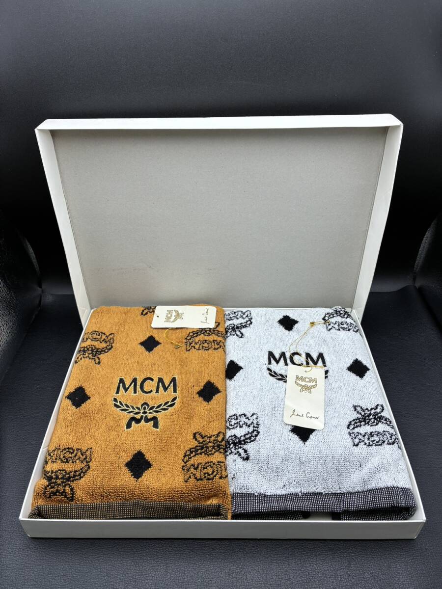H/K タグ付 保管品『MCM タオル 2枚 セット』ロゴ フェイスタオル 茶 白 日本製 布 贈答拍卖